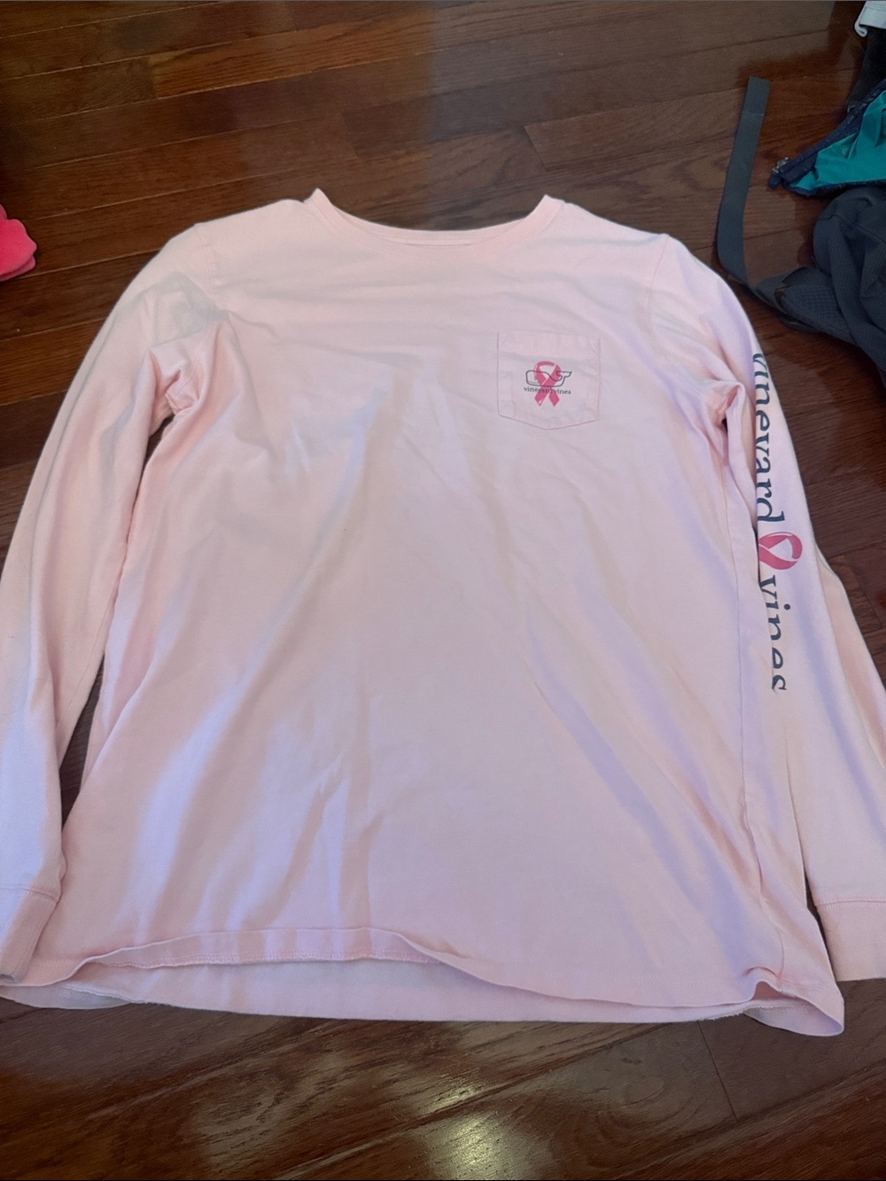Vineyard Vines Kids Long Sleeve Light Pink Pocket Tee with Ribbon Accent